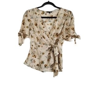 Neutral Floral Wrap Style Top